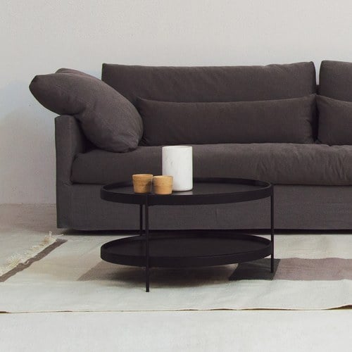丹麥Tolv Humla 立體邊緣雙層圓形茶几 (黑、直徑69cm)