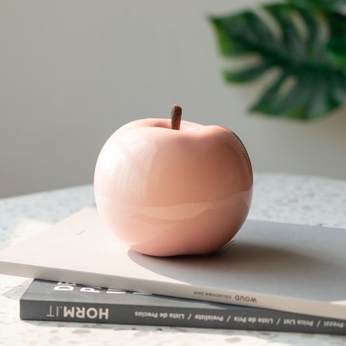 德國BULL＆STEIN 石櫻粉陶瓷釉光蘋果雕塑 (室內、直徑12公分)