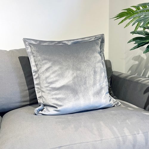 英國 Alexander＆James 天鵝絨手工方形靠枕 (銀灰、69公分)