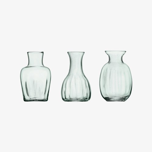 英國LSA 淡青色直條波紋小花器3入組