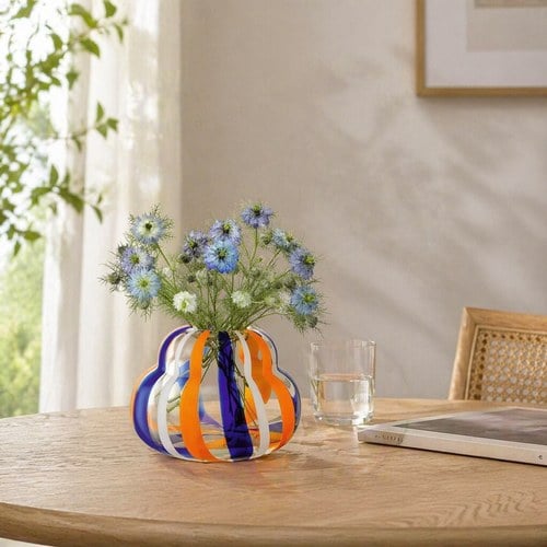 英國LSA Folk豔彩條紋花瓶 (藍橘、高19公分)-FK11