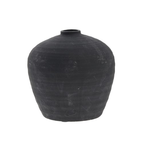 丹麥Lene Bjerre 質樸陶作窄口花器 (黑、高21公分)