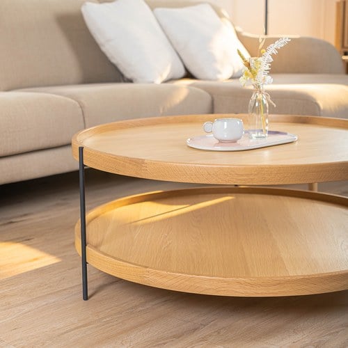 丹麥Tolv Humla 立體邊緣雙層圓形茶几 (橡木、90cm)