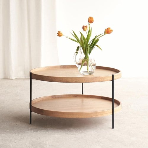 丹麥Tolv Humla 立體邊緣雙層圓形茶几 (橡木、90cm)