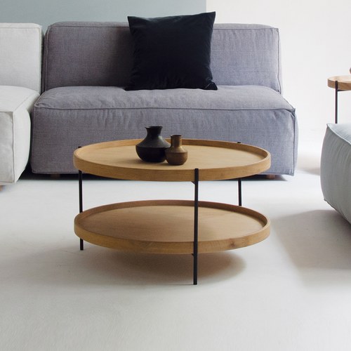 丹麥Tolv Humla 立體邊緣雙層圓形茶几 (橡木、90cm)