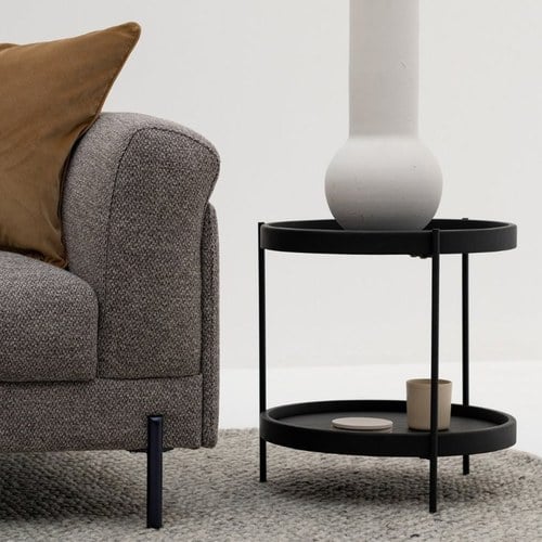 丹麥Tolv Humla 立體邊緣雙層圓形邊桌 (黑、直徑44cm)