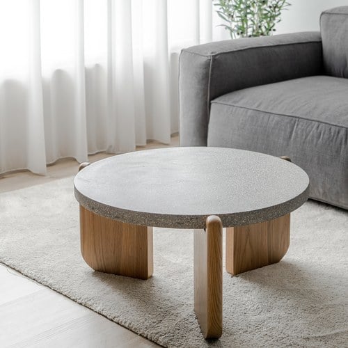 丹麥Tolv 水磨石面圓形茶几 (暖灰)