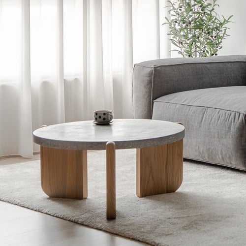 丹麥Tolv 水磨石面圓形茶几 (暖灰)