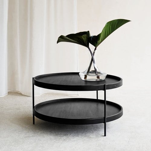 丹麥Tolv Humla 立體邊緣雙層圓形茶几 (黑、直徑69cm)