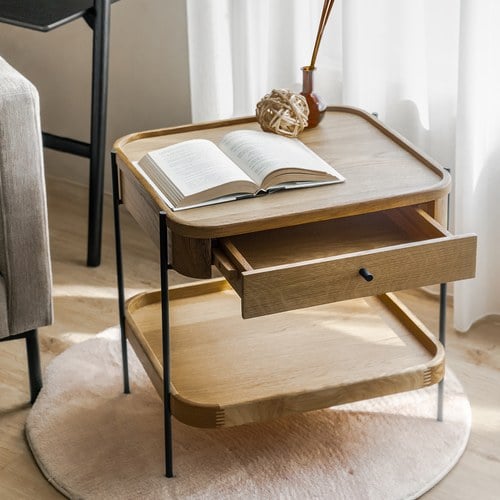 丹麥Tolv Humla 立體邊緣雙層方形收納邊桌(橡木)