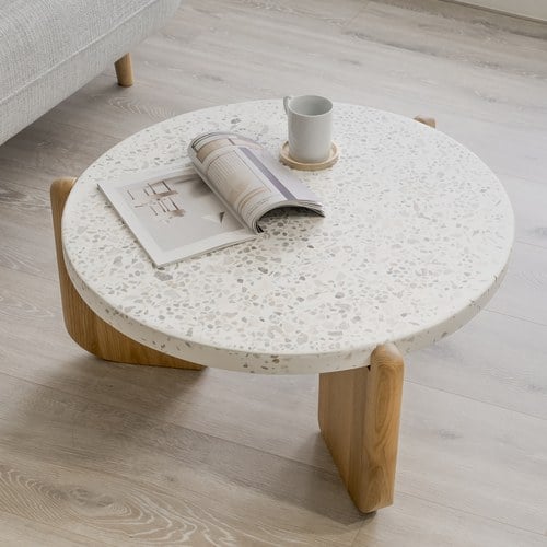丹麥Tolv 水磨石面圓形茶几(白)