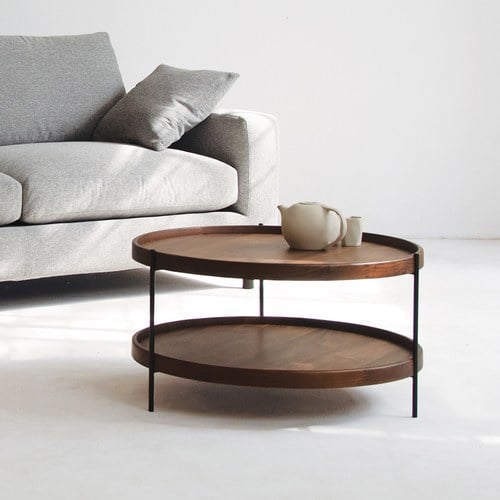 丹麥Tolv Humla 立體邊緣雙層圓形茶几 (胡桃木、69公分)