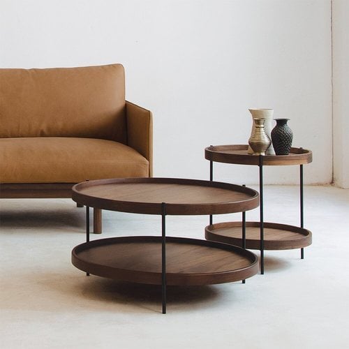 丹麥Tolv Humla 立體邊緣雙層圓形茶几 (胡桃木、69公分)