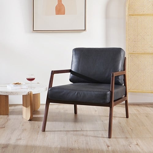 丹麥Tolv 斜背皮革休閒椅 (黑)