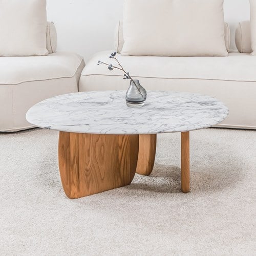 丹麥Tolv 三角摩登大理石茶几 (橡木、90公分)
