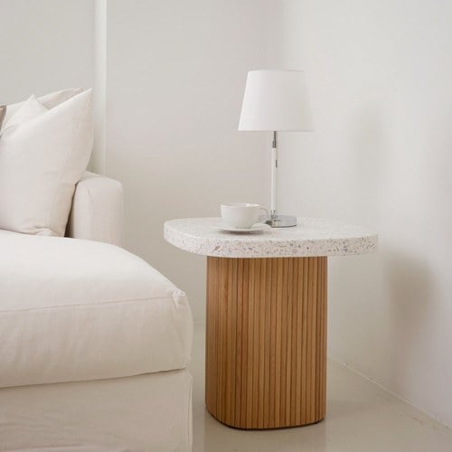 丹麥Tolv 京都園水磨石茶几 (白/橡木)