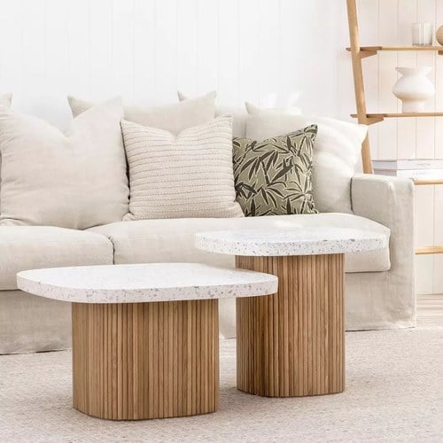 丹麥Tolv 京都園水磨石茶几 (白/橡木)