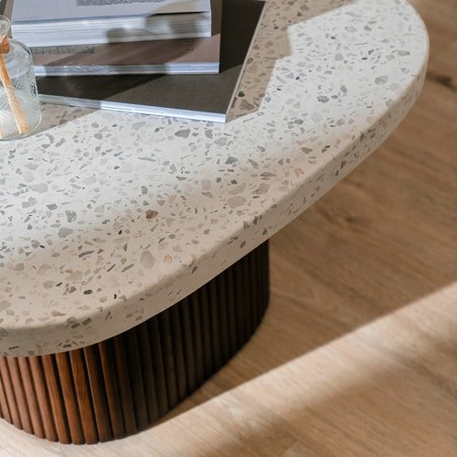 丹麥Tolv 京都園水磨石茶几 (白/深橡木)