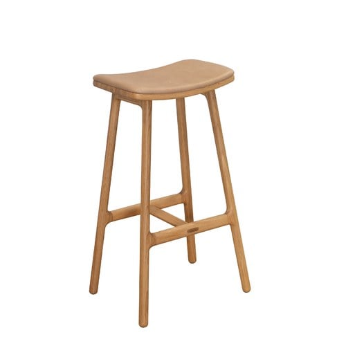 丹麥Tolv Odd 微波浪皮革吧台椅 (橡木/淺焦糖)