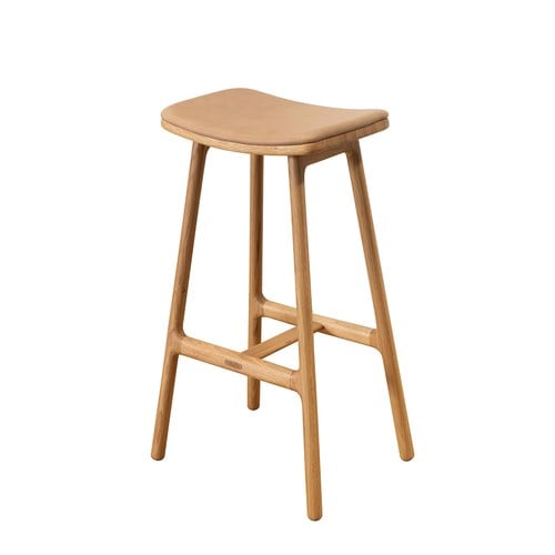 丹麥Tolv Odd 微波浪皮革吧台椅 (橡木/淺焦糖)