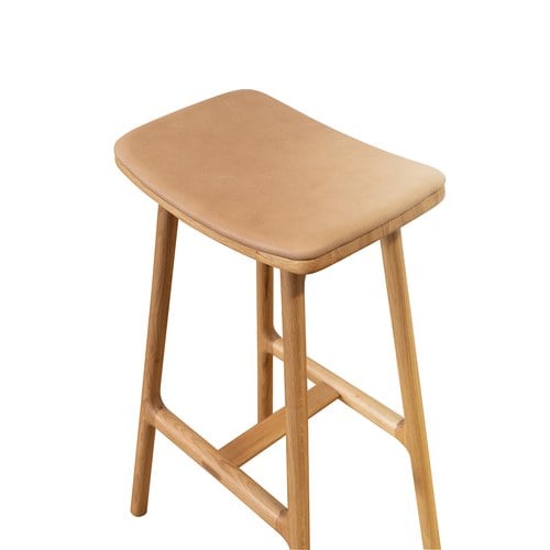 丹麥Tolv Odd 微波浪皮革吧台椅 (橡木/淺焦糖)