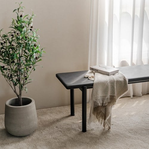 丹麥Tolv Folk北歐森林皮革長凳 (黑)