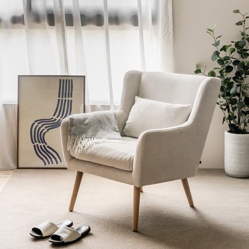丹麥Tolv 北歐優雅扶手單人沙發 (米白)