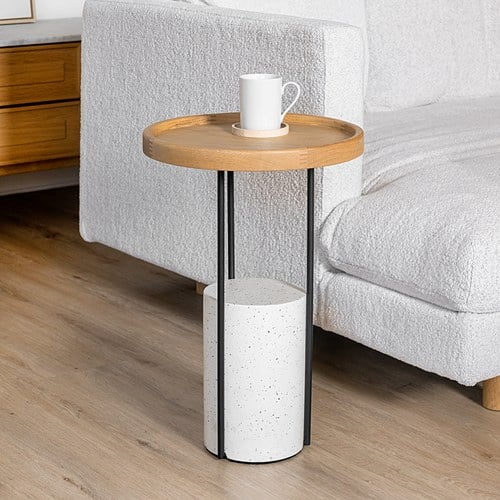 丹麥Tolv Cloch 水磨石柱腳圓形邊桌(橡木)