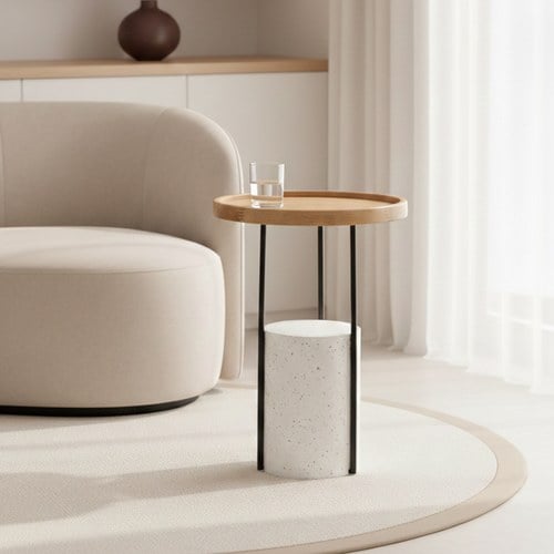 丹麥Tolv Cloch 水磨石柱腳圓形邊桌(橡木)