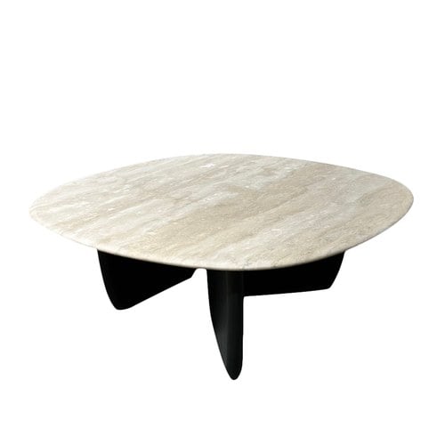 丹麥Tolv 三角摩登洞石茶几 (黑/橡木、90公分)