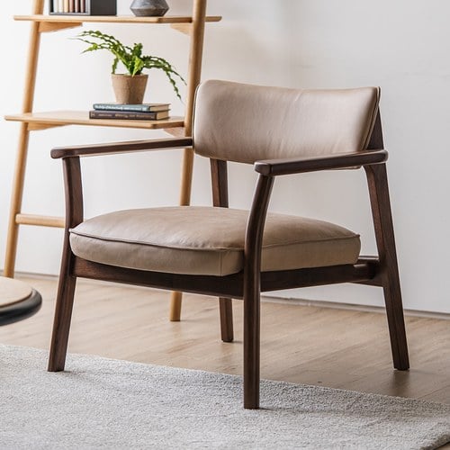 丹麥Tolv Poise扶手實木休閒椅 (橡木/奶茶皮革)