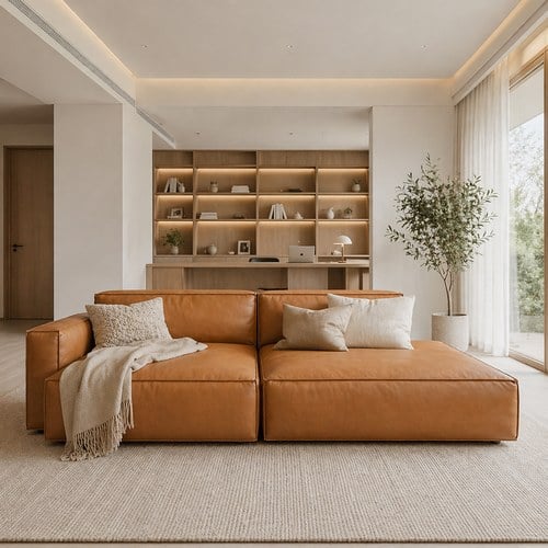 丹麥Tolv Baker積木皮革三人座沙發 (左向、焦糖)