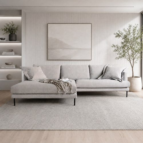 波蘭Sits Britt簡約品格布面左向四人沙發 (淺麻灰B)