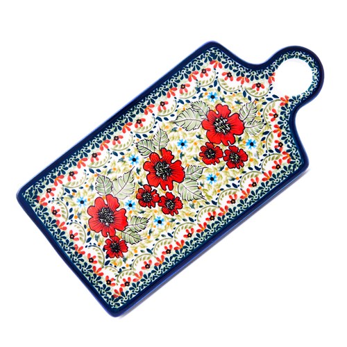 波蘭 Zaklady 小紅花園長形陶瓷托盤 (長28.5公分)