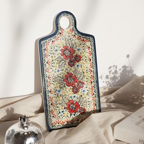 波蘭 Zaklady 小紅花園長形陶瓷托盤 (長28.5公分)