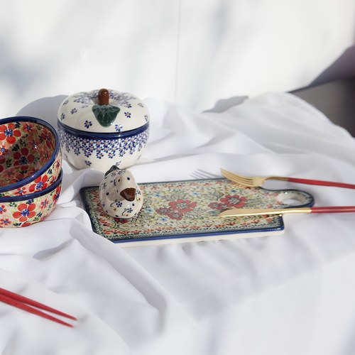 波蘭 Zaklady 小紅花園長形陶瓷托盤 (長28.5公分)