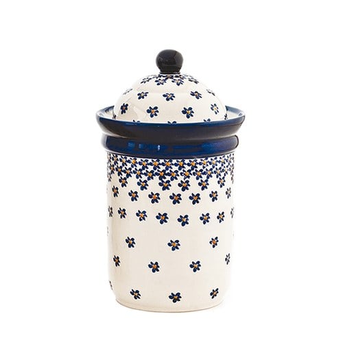 波蘭 Zaklady 藍花星點陶瓷圓型儲物罐 (直徑13.5公分)