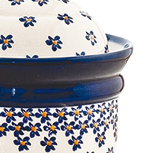 波蘭 Zaklady 藍花星點陶瓷圓型儲物罐 (直徑13.5公分)