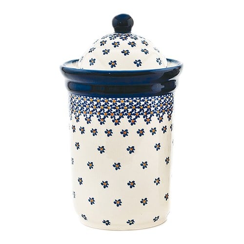 波蘭 Zaklady 藍花星點陶瓷圓型儲物罐 (直徑16.5公分)