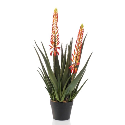 荷蘭Emerald人造植物 雙花蘆薈-橘色花 (80cm)