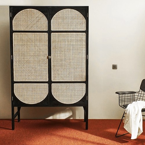 荷蘭HkLiving RETRO藤編田園風多格高櫃(黑)