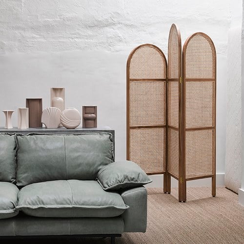 荷蘭HkLiving 圓弧狀微簍空手工藤編屏風