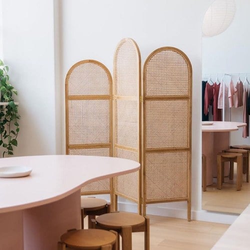 荷蘭HkLiving 圓弧狀微簍空手工藤編屏風