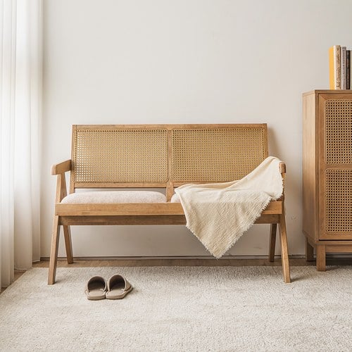 夏馬Shiamal Home 藤編靠背長凳 (原木色)