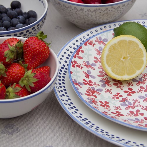 荷蘭FloraCastle 藍色手繪方塊圖紋餐盤 (直徑27公分)