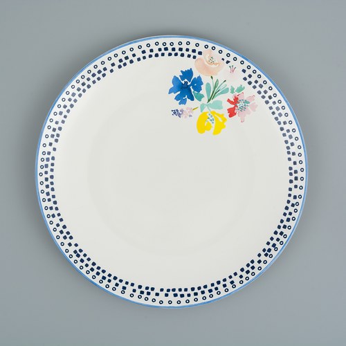 荷蘭FloraCastle 藍色手繪方塊圖紋餐盤 (直徑27公分)