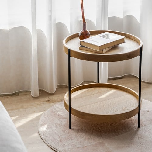 丹麥Tolv Humla 立體邊緣雙層圓形邊桌 (橡木、直徑44cm)