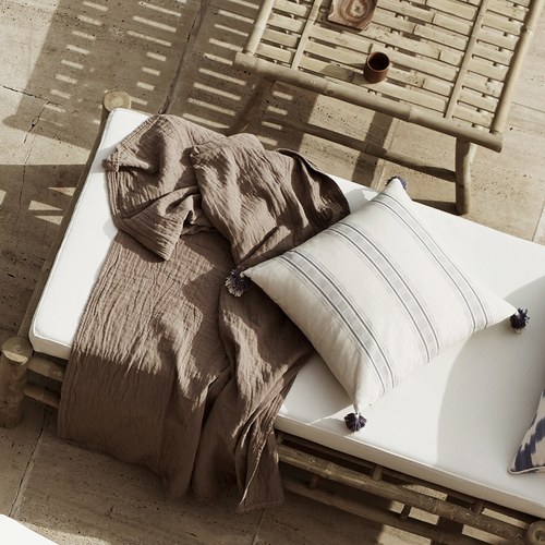 丹麥tineKhome 流蘇線條方形棉質靠枕 (洋藍、長50公分)