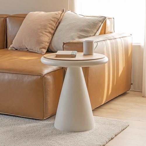 丹麥Tolv RAMEL沙漏茶几 (白水磨石、高48.5公分)