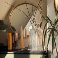 英國LSA 皺褶窄口花器 (透明、高26公分)